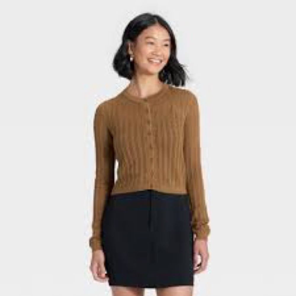 Women's Pointelle Cardigan - A New Day - Brown - XS & M